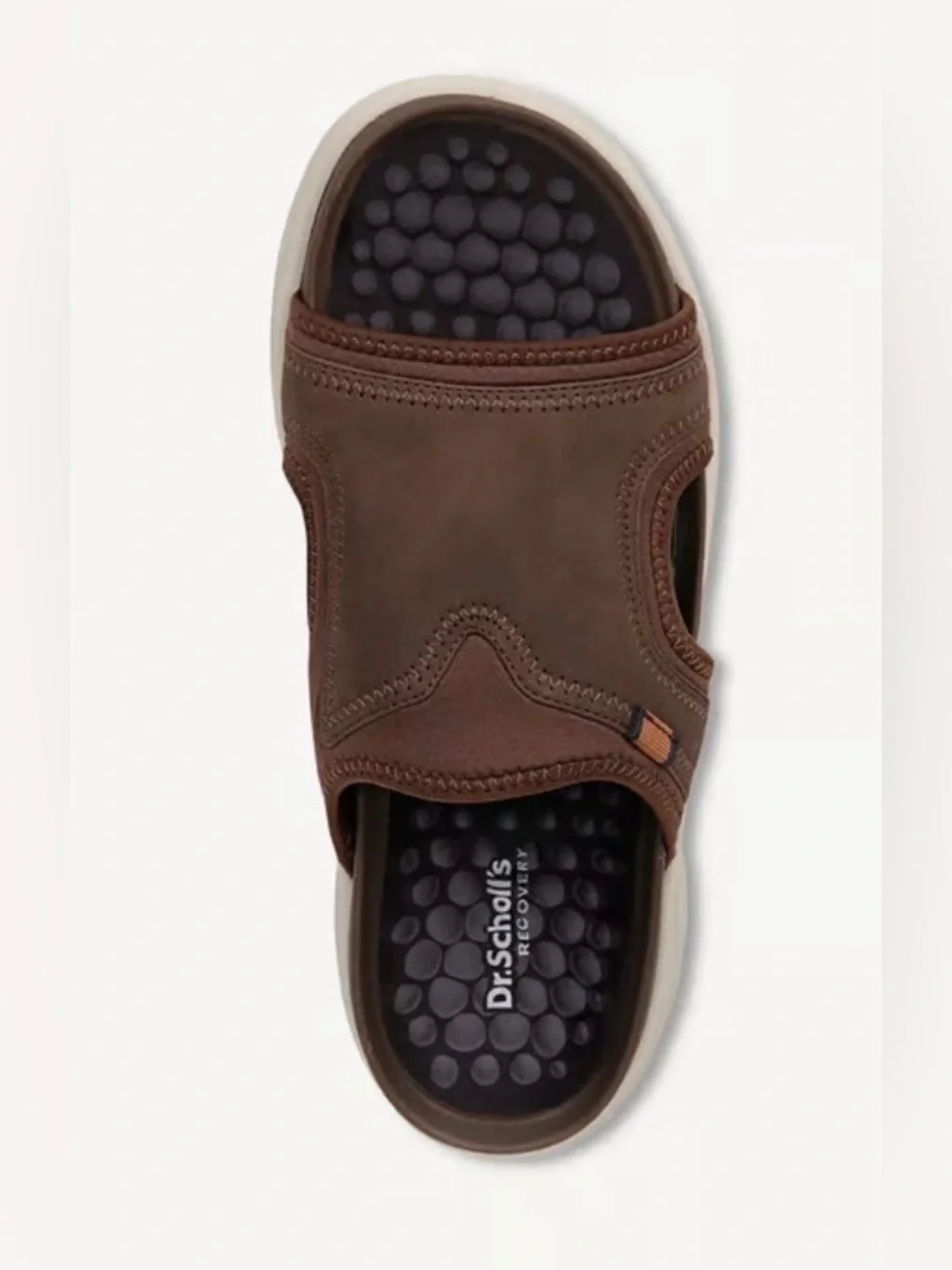 Brand New Mens…..Dr. Scholl's Brown Leather Slide Sandals with Cream Sole